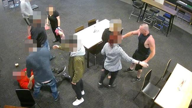 Security camera footage showing Dale Lush fighting with a patron, his partner and then a security guard at The Salisbury Hotel.