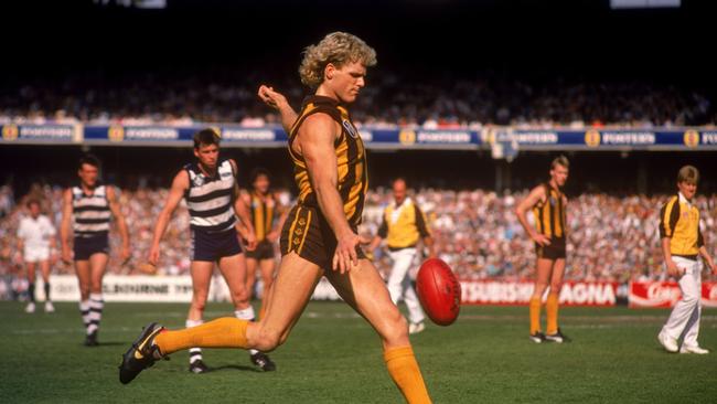 Dermott Brereton in the 1989 Grand Final — one of his five premiership victories. Picture: Getty Images