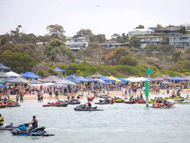 Rye beach was overrun by people trying to avoid the sun last weekend. Picture: Mark Stewart