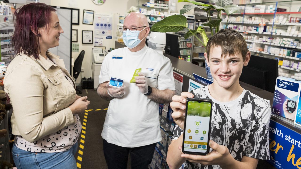 Diabetic patient Cassie Peters chats to pharmacist Boyd Busiko about options for her diabetic son Thomas Peters at Busiko's Pharmacy Toowoomba. Picture: Kevin Farmer