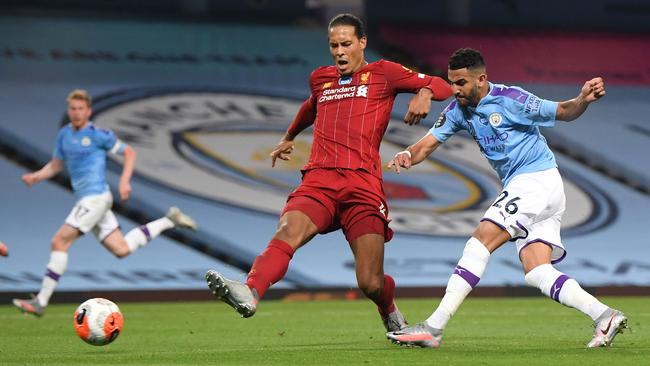 Riyad Mahrez was denied by VAR. (Photo by Laurence Griffiths/Getty Images)