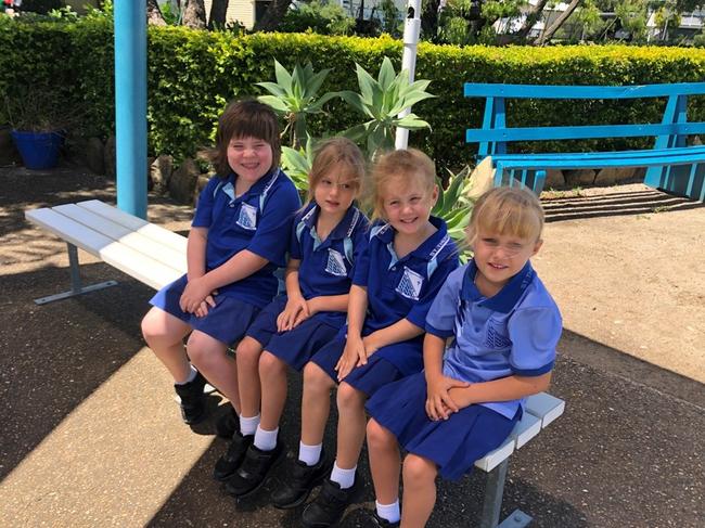 St Therese's Catholic Primary School Monto prep students Bernadette Waters, Eva Muller, Elsie Bambling, Catelynn Rowe.