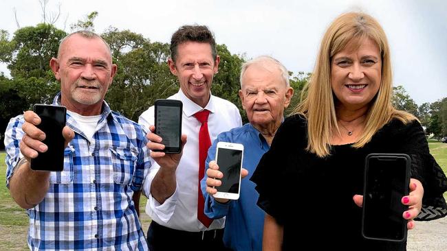 Pottsville resident Greg Miller, Shadow communications minister Stephen Jones, resident Jim Banks and Richmond MP Justine Elliot.