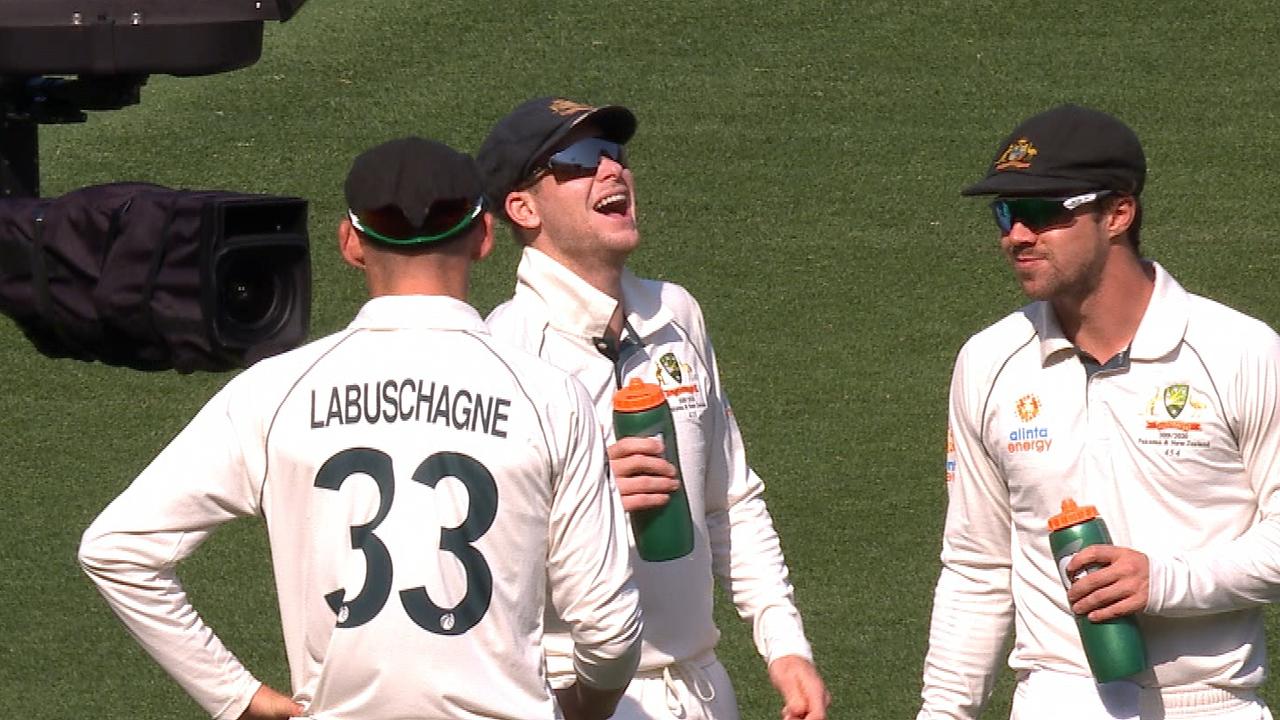 Marnus Labuschagne gets roasted by teammates during an on air interview.