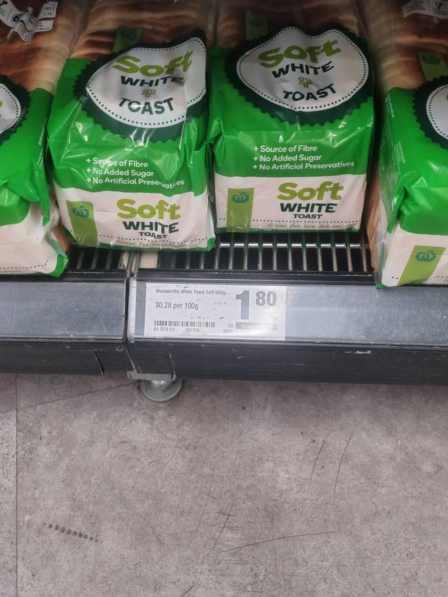 Woolworths white bread sells for $1.80.