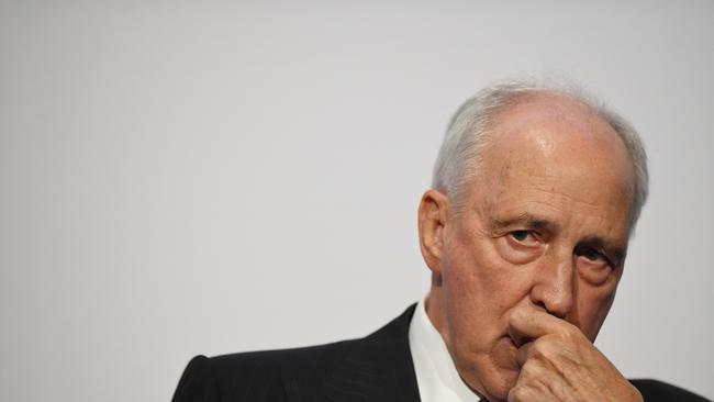 Former Prime Minister Paul Keating gestures as he speaks during a roundtable discussion during the Banking & Wealth Summit 2018 in Sydney, Thursday, April 5, 2018. (AAP Image/David Moir) NO ARCHIVING