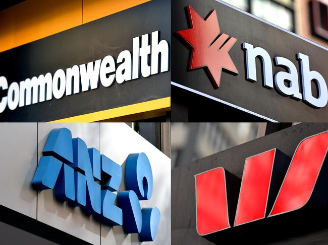 A composite image of signage of Australia's 'big four' banks ANZ, Westpac, the Commonwealth Bank (CBA) and the National Australia Bank (NAB) signage in Sydney, Saturday, May 5, 2018. (AAP Image/Joel Carrett) NO ARCHIVING