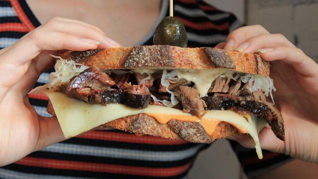 Outer Circle Social Club in Fairfield sells cafe fare with an American BBQ twist. The Reuben, Picture: Justin Sirianni.