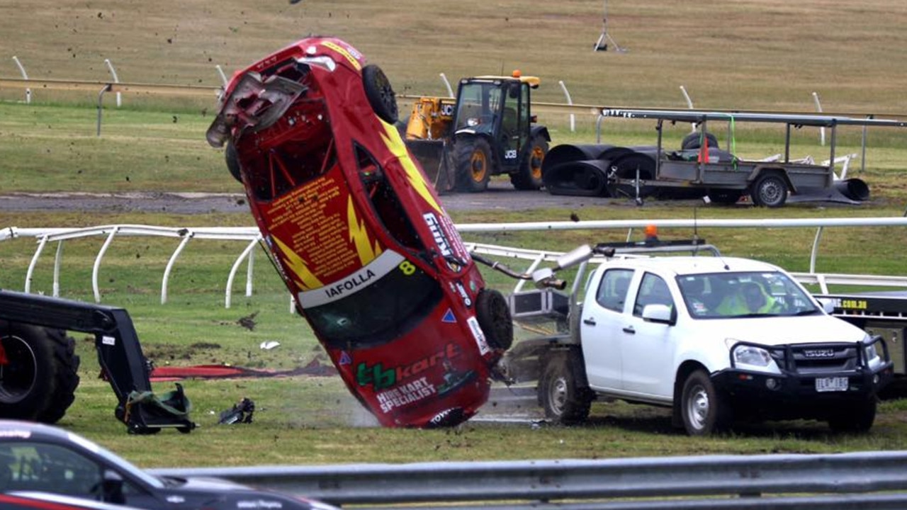 Iafolla's car lands on the recovery vehicle. Picture: Matthew Paul Photography