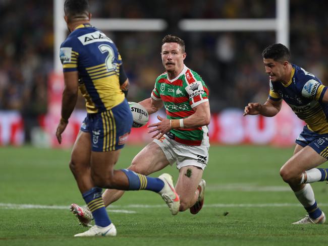 Damien Cook was in everything for the Rabbitohs. Picture: Brett Costello