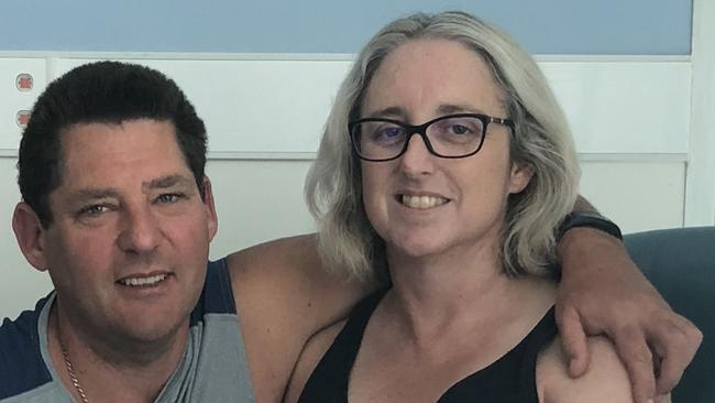 Shark attack victim Justine Barwick with her husband Craig at the RBWH. Picture: Supplied