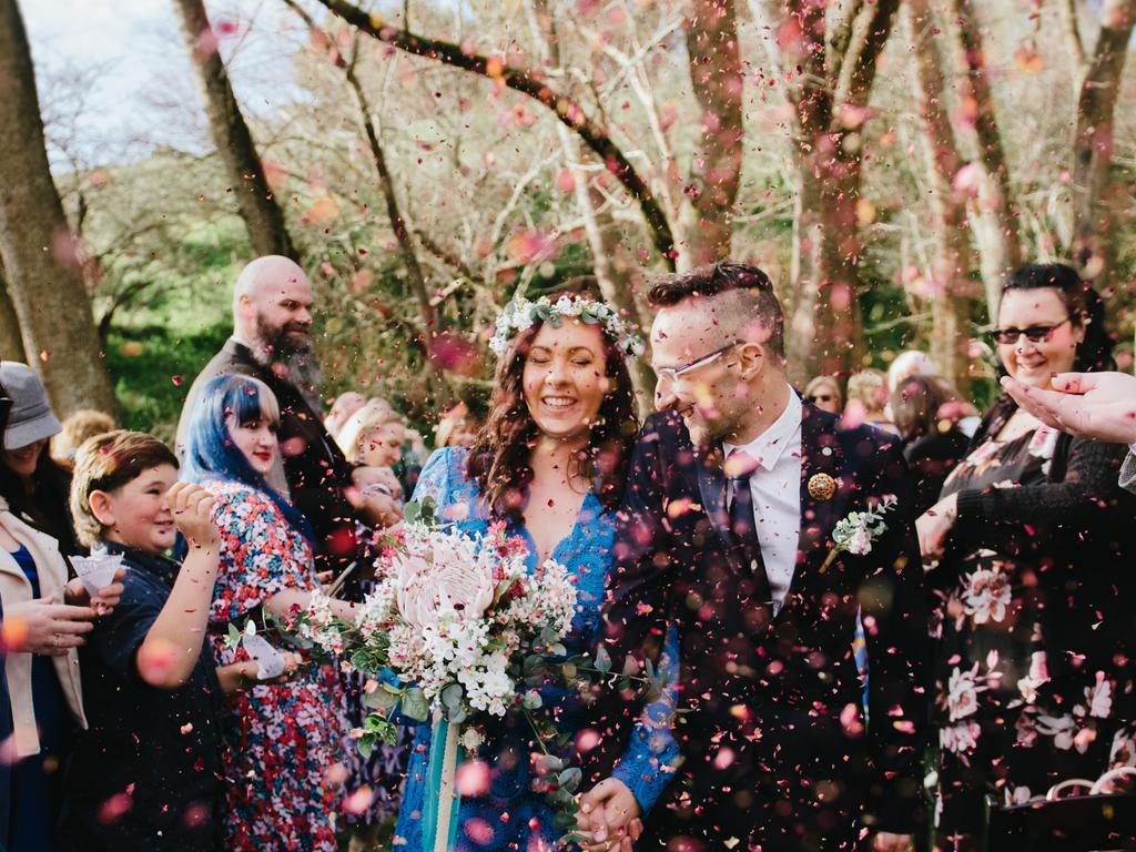 Allyson and Arryn Mills’ colourful wedding day. Picture: Mitcha Photography