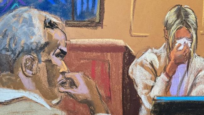 Sean Combs and Mia, who cannot be identified, at the trial in New York.