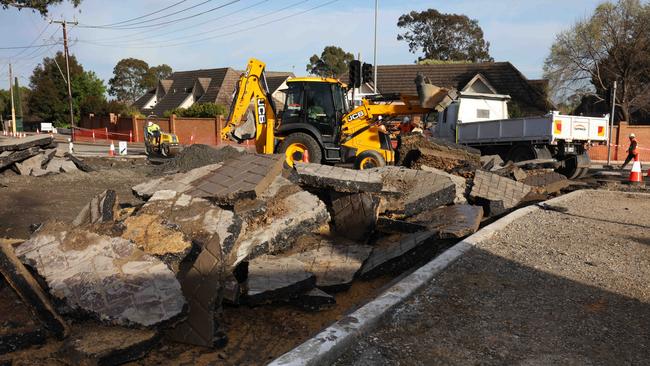 Crews worked on the road throughout Monday and Tuesday. Picture: Emma Brasier