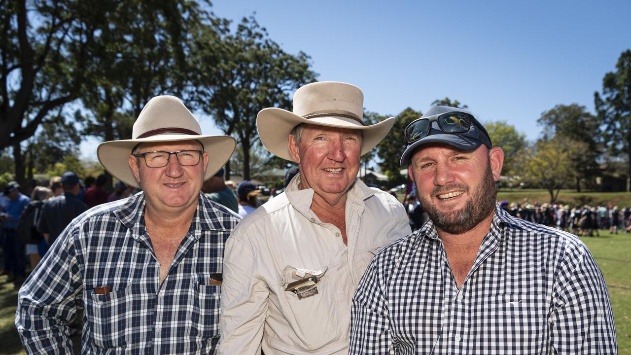 Catching up on Grammar Downlands Day are (from left) Nat Gray, Lyndon Gray and Owen Goddard at Downlands College. Picture: Kevin Farmer