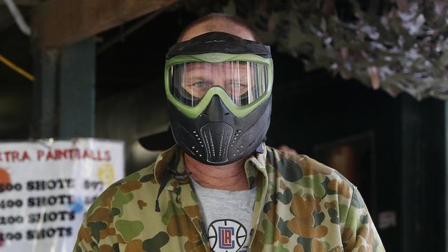 Port Adelaide coach Ken Hinkley during paintball on day four of the club’s pre-season camp on the Sunshine Coast. Picture: Sarah Reed