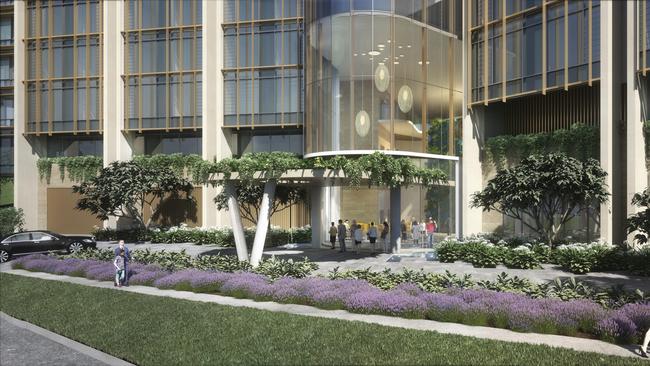 Artist’s impression of the entrance to one of the original designs for TriCare’s Taringa retirement project. A court has greenlighted a scaled-back version.