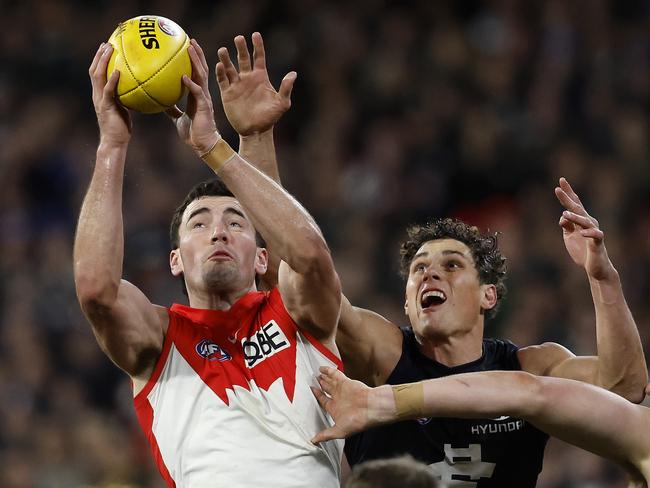 The 24-year-old dominated his battle against Charlie Curnow in the elimination final. Picture: Phil Hillyard