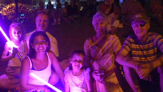 John, Patricia, Neave, Iona, Tim and Avi celebrating New Year's Eve 2022 at Mooloolaba. Photo: Elizabeth Neil