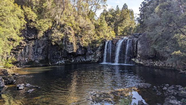 Pencil Pines Falls at the edge of Cradle Mountain-Lake St Clair National Park. Picture: Alex Treacy