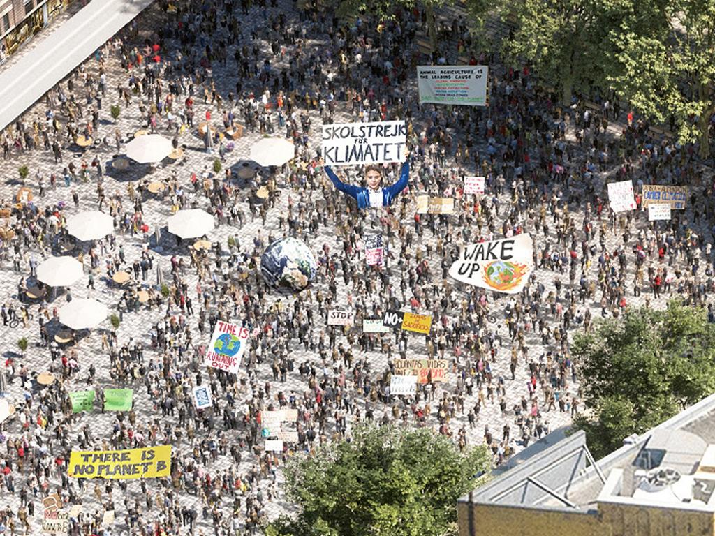 Not everyone agreed with having one of the images of the public square depicting a climate rally with Greta Thunberg.