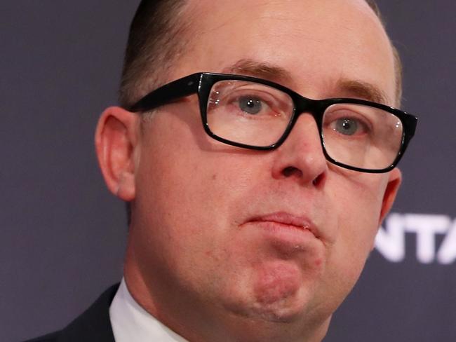 SYDNEY, AUSTRALIA - AUGUST 25: Qantas Group Chief Executive Officer Alan Joyce speaks during a press conference on August 25, 2022 in Sydney, Australia. Qantas Group Chief Executive Officer Alan Joyce was joined by Chief Financial Officer Vanessa Hudson during the Qantas Group full-year results announcement. Qantas has posted a loss of $1.86 billion for the 2022 financial year. (Photo by Lisa Maree Williams/Getty Images)