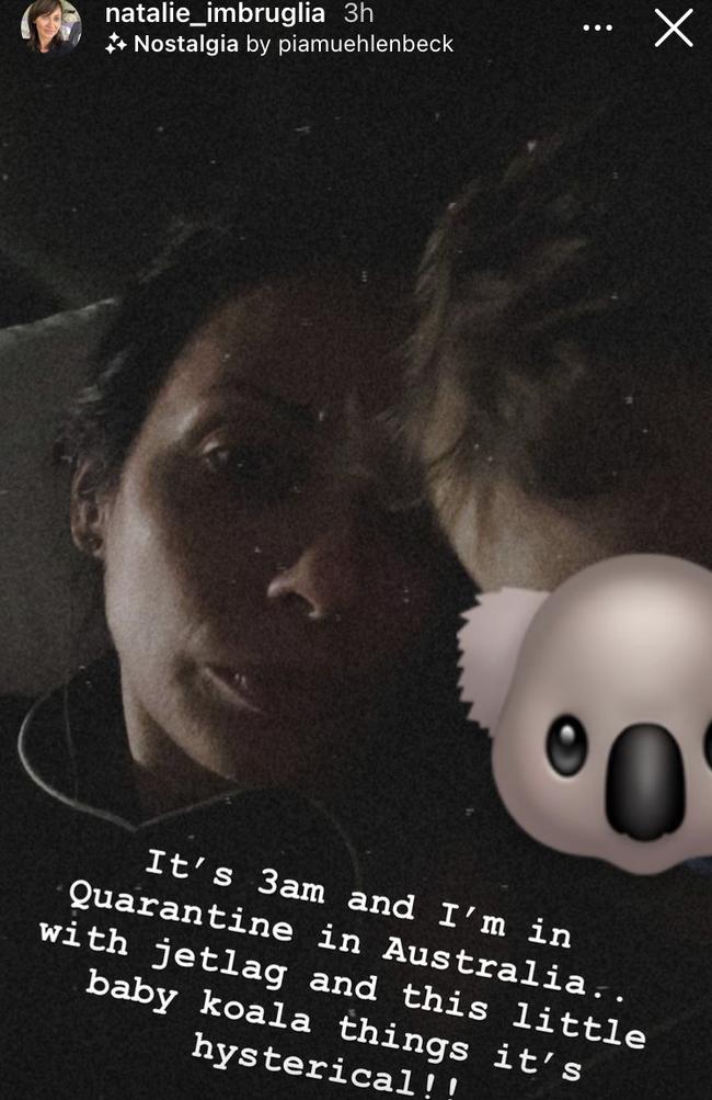 Natalie Imbruglia and baby Max quietly arrive in Australia. Picture: Instagram https://instagram.com/natalie_imbruglia?igshid=q5fd0dac56on