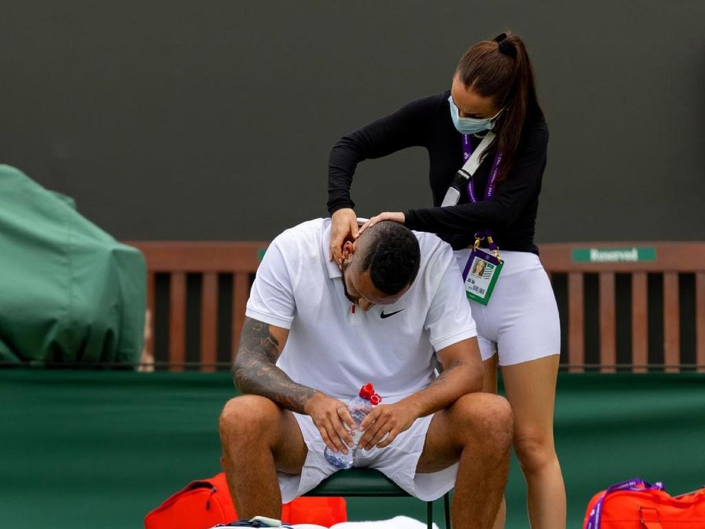 Chiara Passari massages Nick Kyrgios at Wimbledon.