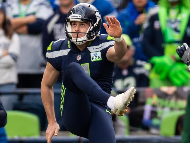 Michael Dickson booms a punt against the Los Angeles Chargers. Picture: Seattle Seahawks.