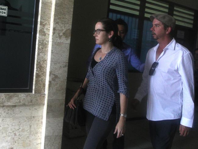 Sara Connor’s ex-husband Anthony Connor and a friend visit Sara in the Denpasar Police station cell. Picture: Lukman S Bintoro