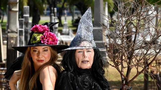 Townsville Cinema Group are set for Halloween. Gertrude Porrick and Morticia Deadlock (not real names). Picture: Evan Morgan