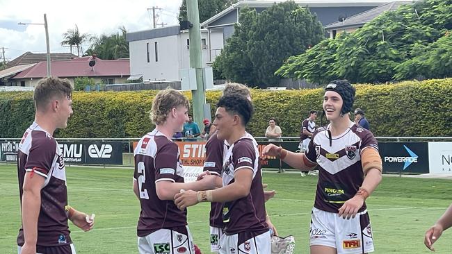 Burleigh Bears centre David Bryenton, second from the right, shakes hands.