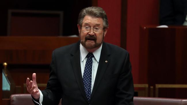 Wednesday 13 February 2019.Senate chamber. Senator Derryn Hinch explaining his view on the Medivac Bill.Picture Gary Ramage