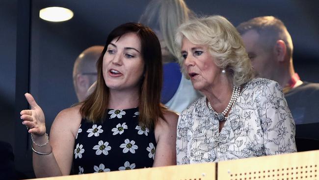 Anna Meares with Camilla, Duchess of Cornwall at the velodrome on Thursday night. Picture: Ryan Pierse/Getty Images