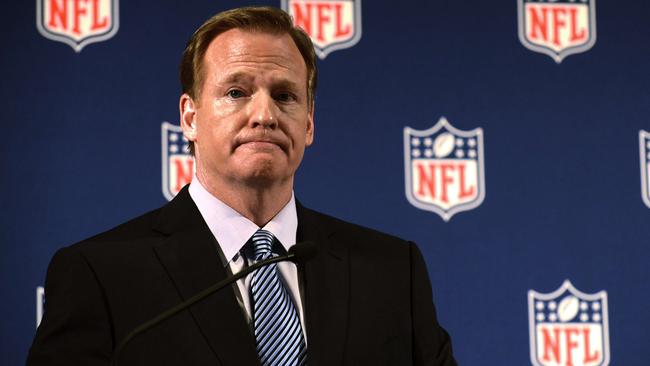 National Football League Commissioner, Roger Goodell, addresses the media Friday, Sept. 19, 2014, New York, about the spousal abuse and child abuse issues affecting the NFL. (AP Photo/The Record of Bergen County, Carmine Galasso)