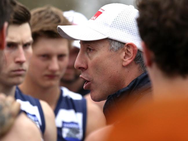 September one.EFL (Division 1) qualifying final: South Croydon v Doncaster.Doncaster coach Andrew Tranquilli talks to his players.Picture: Stuart Milligan