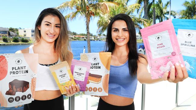 Twins Sylvana and Cass Shamoun are behind superfoods powder company Unicorn Superfoods which is growing strongly in the niche market. Products include a 100 per cent natural beetroot powder for use in smoothies, lattes baked goods and more. Photo: Scott Powick