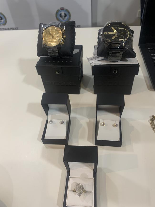 A $40k ring and diamond earring were among the luxury goods seized at an Adelaide Hills drug bust. Picture: George Yankovich
