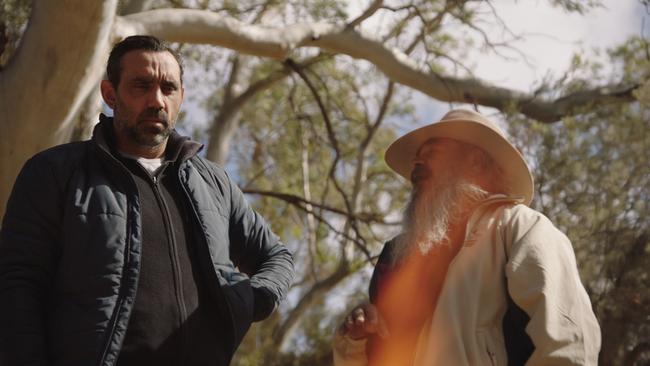 Goodes (left) tells his story in The Australian Dream.