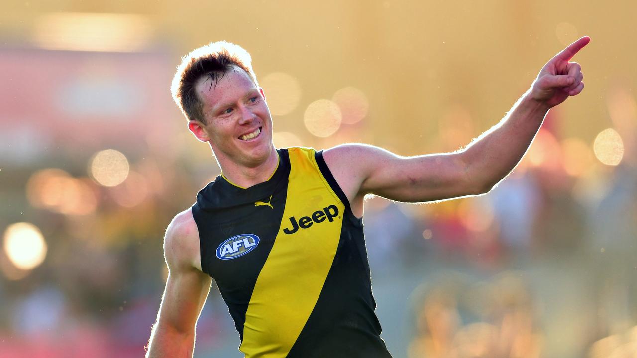 Jack Riewoldt snags 10 goals against the Suns. Photo: Darren England/AAP Image