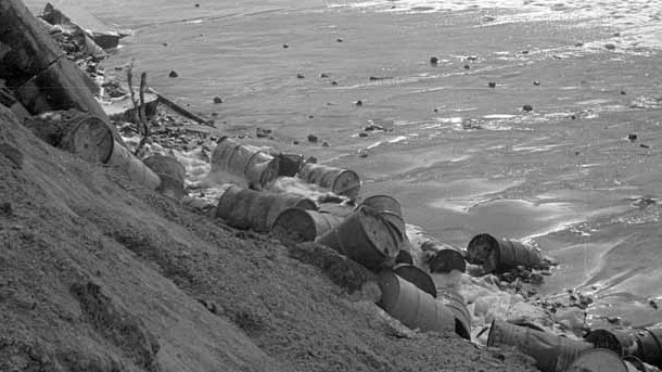 44-gallon drums full of concrete on Surfers Paradise beach 1967