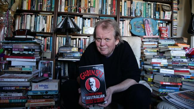 Stuart Coupe with his biography of Michael Gudinski in 2015. Picture: Craig Wilson