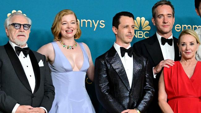 (L-R) Brian Cox, Sarah Snook, Jeremy Strong, Matthew Macfadyen and J. Smith-Cameron from Succession. All are up for Golden Globes (Picture: Frederic J. Brown / AFP)