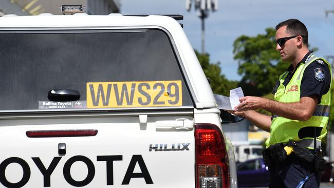 Police at the Queensland NSW border at Griffith Street, Coolangatta. Picture: NCA NewsWire / Steve Holland