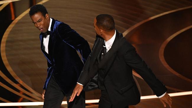 US actor Will Smith (right) slaps US actor Chris Rock onstage during the 94th Oscars at the Dolby Theatre in Hollywood. Picture: Robyn Beck /AFP