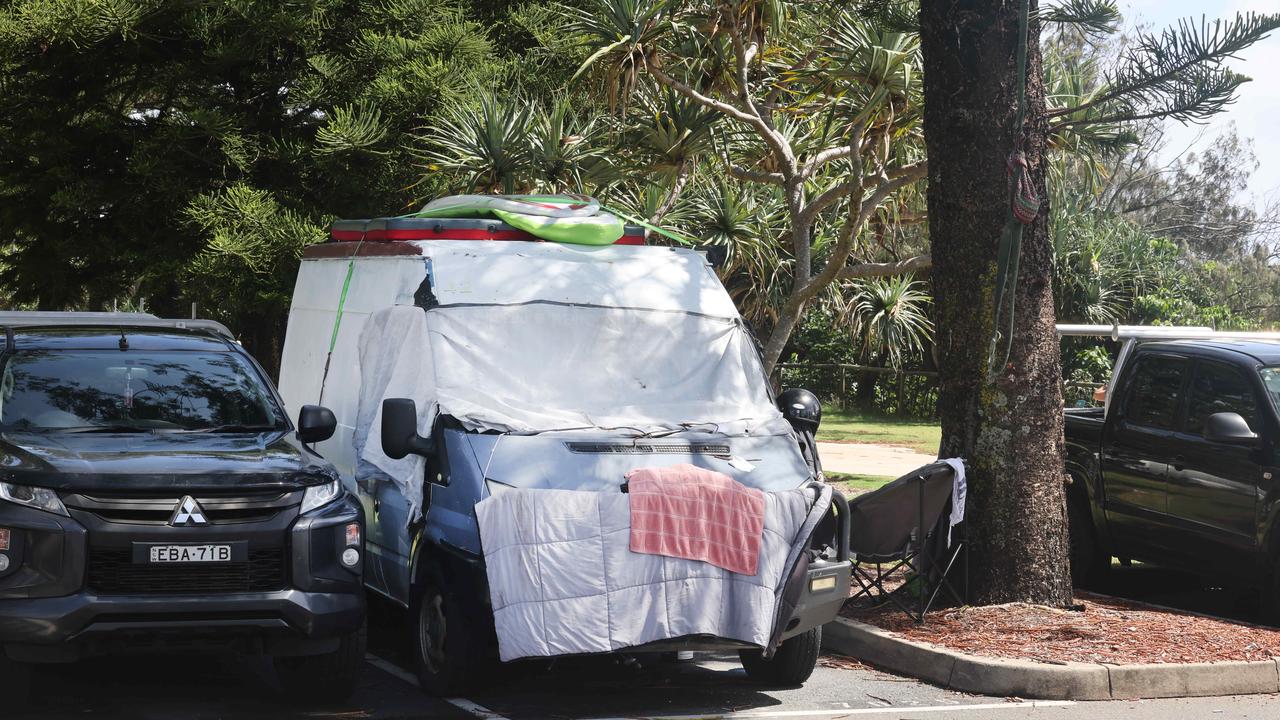 A number of vans have been camped in carparks around the Burleigh Beach area. Picture Glenn Hampson