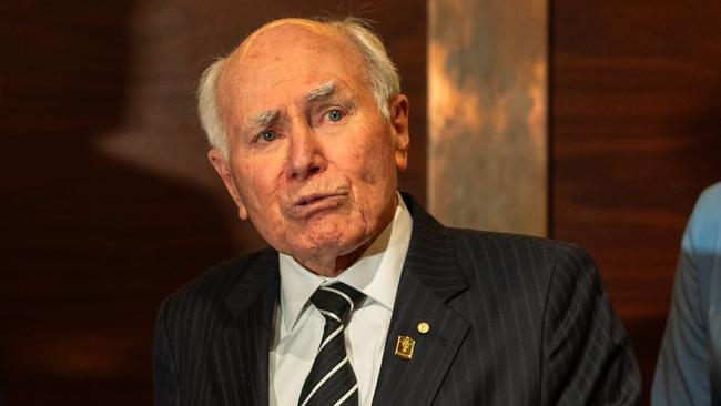 John Howard at the joint Boothby-Sturt Liberal Party fundraiser with candidates Nicolle Flint and James Stevens in Adelaide on Thursday Sept 5.