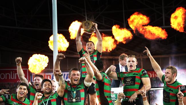 John Sutton and George Burgess combined for the Rabbitohs’ drought-breaking success in 2014. Picture: Phil Hillyard