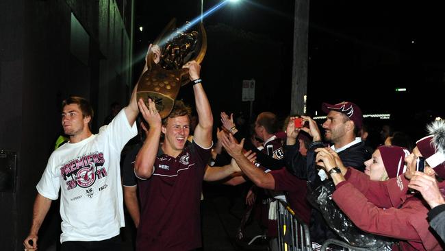 Foran and Daly Cherry-Evans taking the NRL trophy back to Manly Leagues Club.