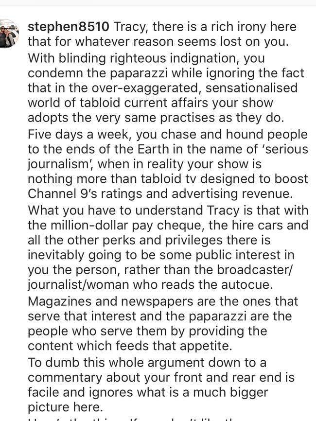 Part of the Tracy Grimshaw smackdown comment on Instagram.